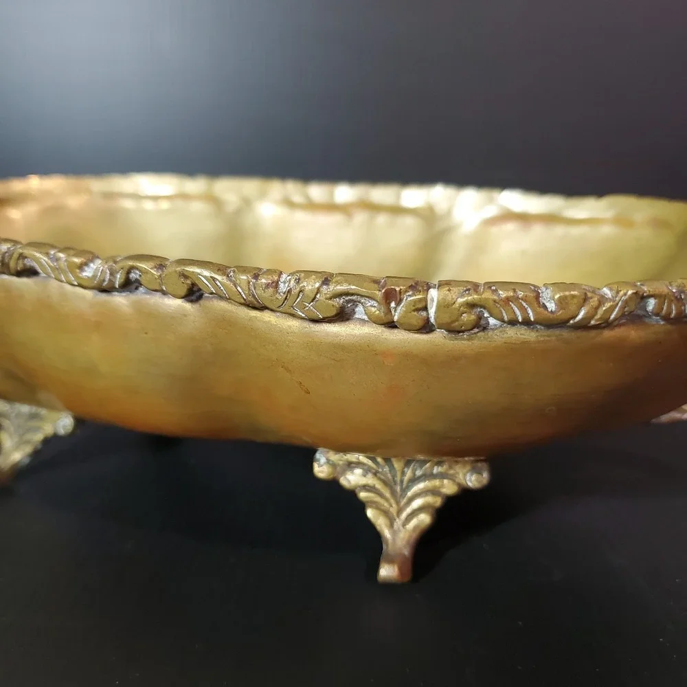 Vintage Hecho En Mexico Copper and Brass Centerpiece Dish‎ Ornate Footed